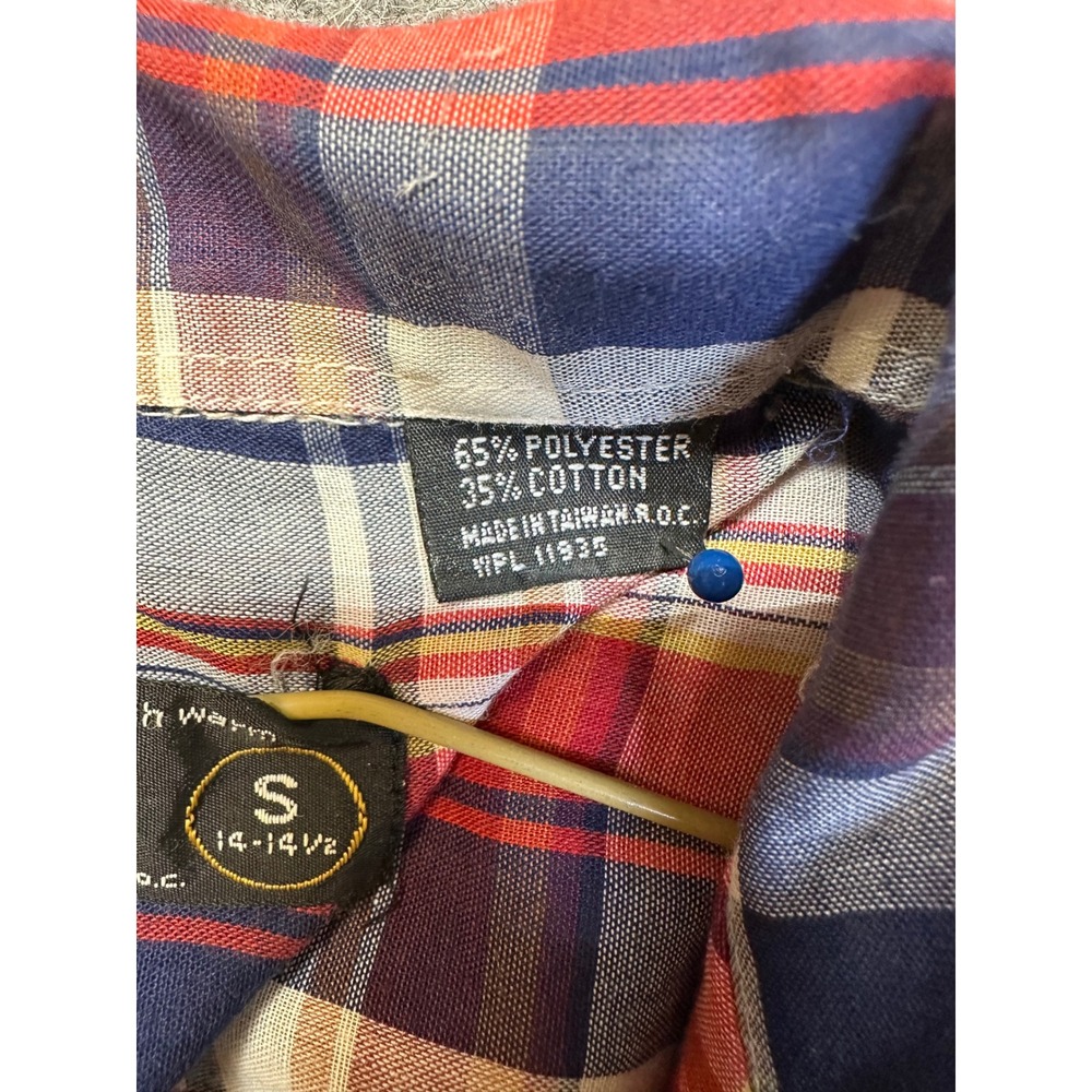 JCPenney Plaid Button Down Mens S Red White Blue Excellent Vintage Short Sleeve - Picture 4 of 6